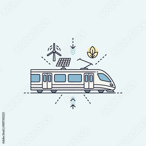 Eco-friendly electric train powered by renewable energy sources.