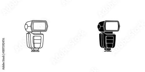 Camera Flash Unit Outline and Shaded Illustration on White