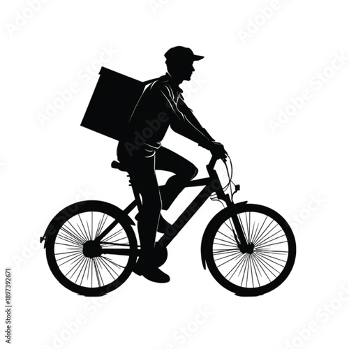 Courier delivery cycle silhouette, last mile delivery and logistics transport vector illustration
