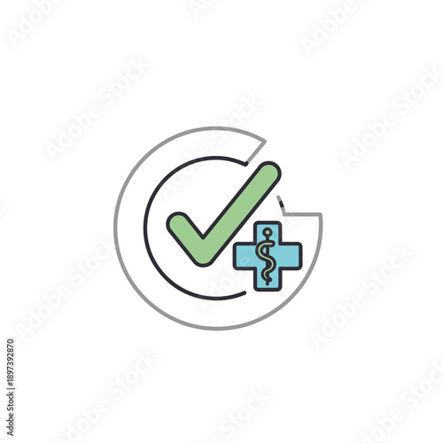 Medical Check Mark and Caduceus Symbol Icon.