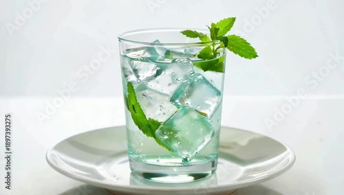 Refreshing Mint and Ice Water Drink.