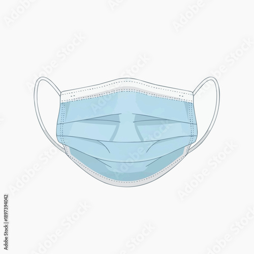 A blue surgical face mask with ear straps on a white background