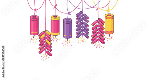 Hanging Firecrackers Decoration for Diwali Festival Illustration
