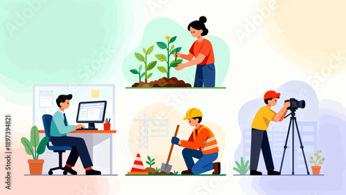 diverse work activities in illustration