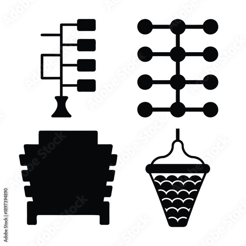 Collection of diverse black silhouette icons for design and user interface elements