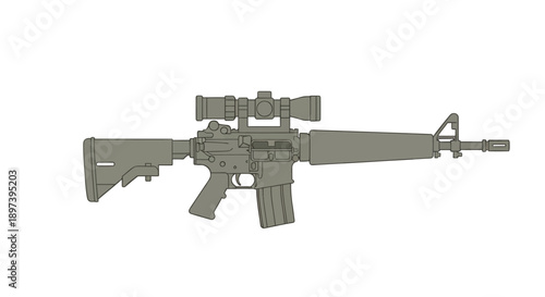 Assault Rifle Image, Photography, Military Weapon, Combat, Firearms, Gun, Army, War, Vector Illustration