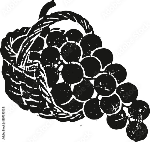 Basket overflowing with grapes fruit basket with fresh grape bunches for harvest and healthy nutrition concept