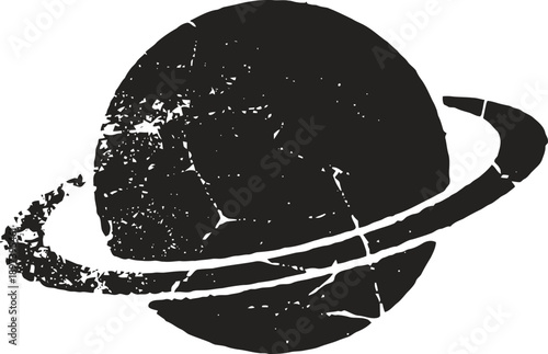 Grunge planet with rings illustration, distressed space design, vintage celestial object graphic