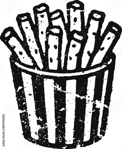 Basket of crispy french fries fast food snack classic striped container filled with fried potato sticks