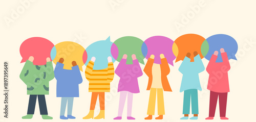 Diverse people exchanging opinion each other, a colorful illustration