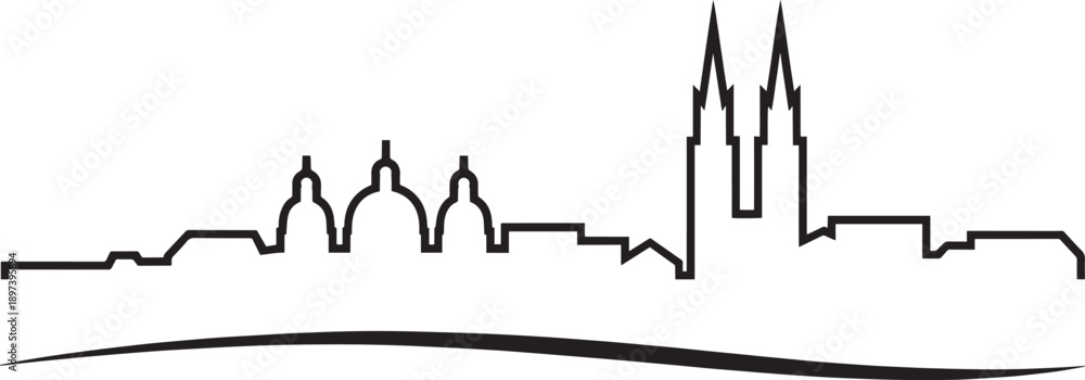 Fototapeta premium Minimalist city skyline outline with notable architectural features and a calm horizon
