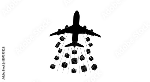 Airplane dropping packages in the air for delivery