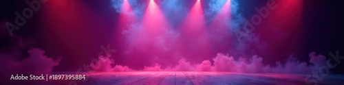 Empty stage, spotlights, swirling smoke, anticipation , atmosphere, performance art