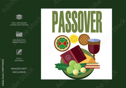 Passover seder plate: a vibrant illustration of traditional jewish holiday symbols and foods