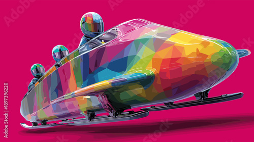 Bobsleigh graphic art effect poster. Bobsleigh dynamic multicolor graphic wallpaper or banner