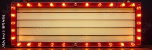 Empty vintage marquee sign frame, glowing bulbs , background, art deco, stage