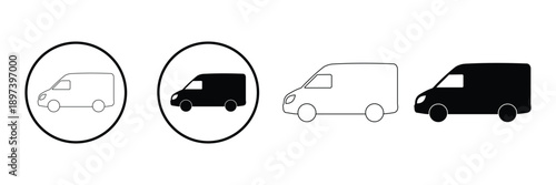 Fast Delivery Truck Icon Set – Shipping & Logistics Cargo Vehicle Vector Icons (Flat, Outline, Line Style)