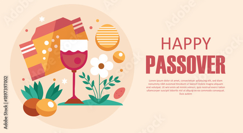 A vibrant illustration celebrating happy passover with traditional symbols and spring elements