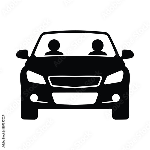 Black silhouette of a car with two figures visible inside front view