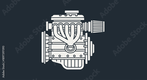 Mechanical engine icon illustration with detailed motor design representing automotive and industrial technology