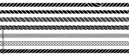 Rope line pattern, braided border texture, vintage nautical cord design, marine vector illustration.