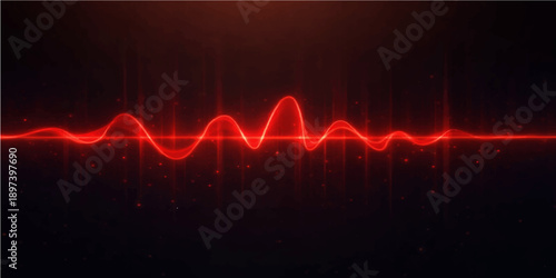 An abstract medical illustration of a red heartbeat EKG wave pulsing across a black monitor as a graphic cardiogram line representing heart health and cardiology rate
