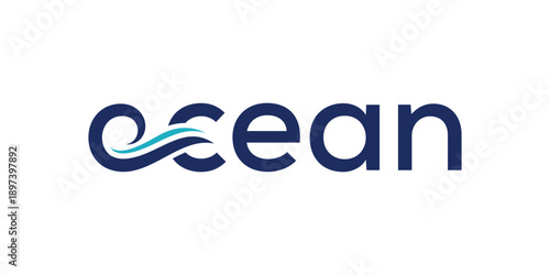 typography text ocean logo design, wave sea beach graphic icon concept