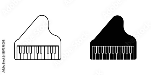 Piano Illustration Outline and Silhouette with White Keys