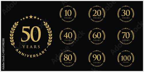 Collection of luxury anniversary logo design. Celebration days special vector symbol icon concept, serif font graphic symbol