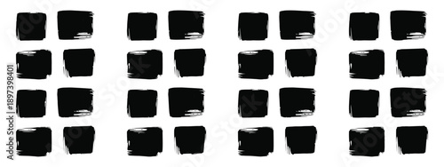 Set of rectangular grunge brush template, black ink paint brush strokes with jagged ripped borders vector.