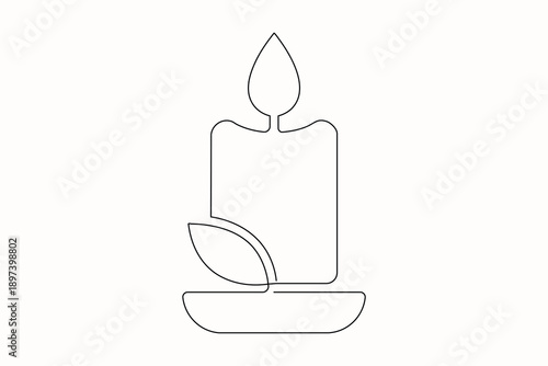 Botanical candle, continuous one line drawing, simple outline illustration
