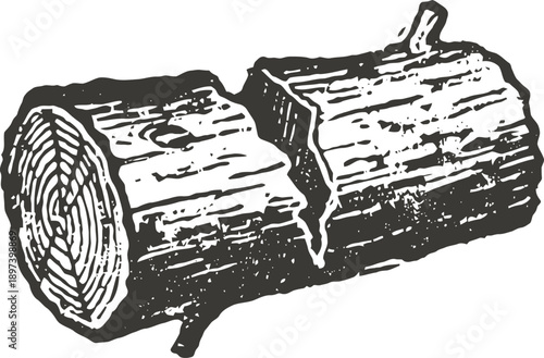 Wooden log with visible rings and cracked surface natural timber texture and rough bark details