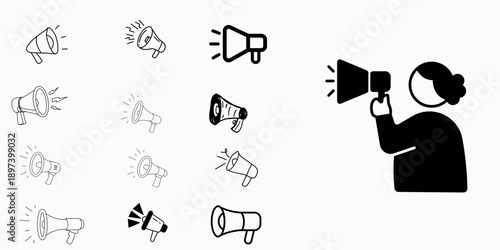 Megaphone Icon Set for Marketing Announcements and Public Speaking Illustrations