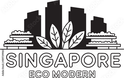 Singapore eco modern city buildings leaves and produce baskets