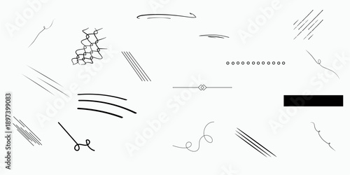 Abstract Black Ink Stroke Collection with Swirls Spirals and Wavy Line Elements