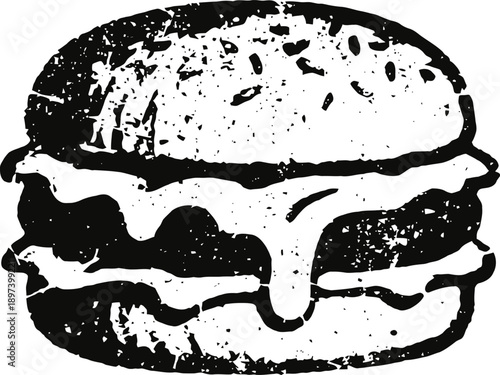 Classic cheeseburger with dripping melted cheese and sesame seed bun illustration