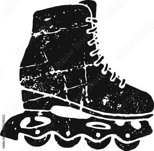 worn inline roller skate with scuffed textures and four wheels for urban skating