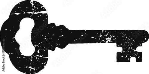 old rustic vintage key silhouette with distressed texture and antique design