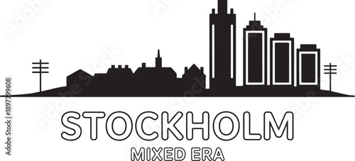 Stockholm mixed era city skyline silhouette with power lines