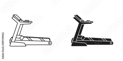 Treadmill Outline and Shaded Illustration Side View Fitness Equipment