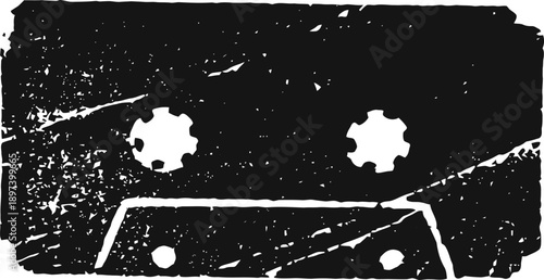 vintage cassette tape silhouette with distressed texture retro analog music recording and playback concept