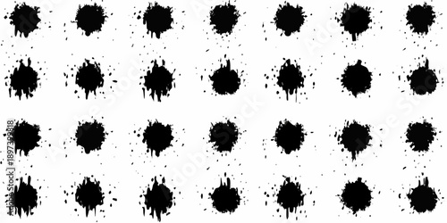 Arrangement of irregular black blots on a stark white background
