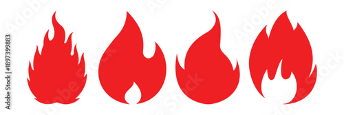 Fire Flame Icon Set – Flat, Glyph & Silhouette Flame Symbols Collection Vector Illustration
