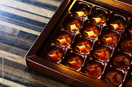 Photography Gourmet chocolate assortment in a box, ready for gifting or indulgence