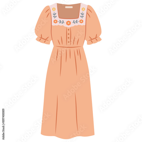 Embroidered Long Dress in Cute Flat Style for Feminine Fashion