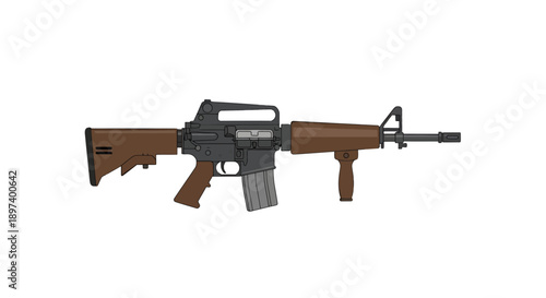 Assault Rifle Image, Vector Illustration, Military Weaponry Design, Firearms Concept