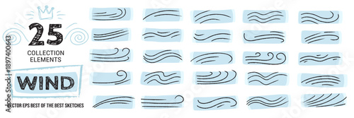 Swirl and flow lines in a hand drawn wind breeze doodle icon.