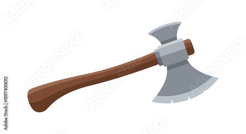 Axe Vector Illustration, Flat Design, for Wood Chopping and Tool Design, Isolated on White