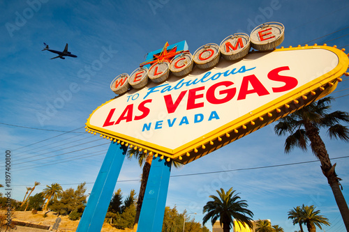 Welcome to Fabulous Las Vegas Sign. Logo Removed. The beautiful sunset sky in the background.