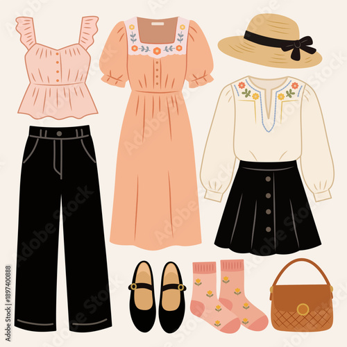 Women Outfit Collection in Cute Flat Style for Lifestyle Fashion